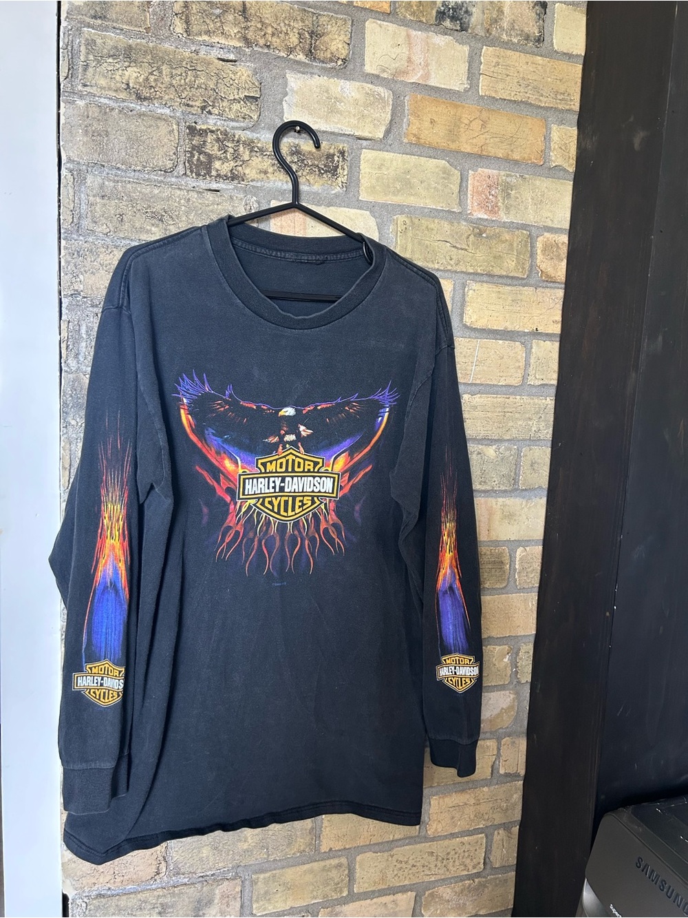 Harley-Davidson Black Long-Sleeve Tee with Flame Eagle Graphic